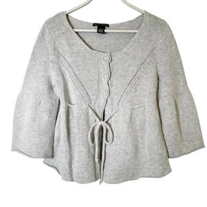 Sarah Spencer Gray Bell Sleeve Lambs Wool Rabbit Hair Cardigan Sweater Large Y2K